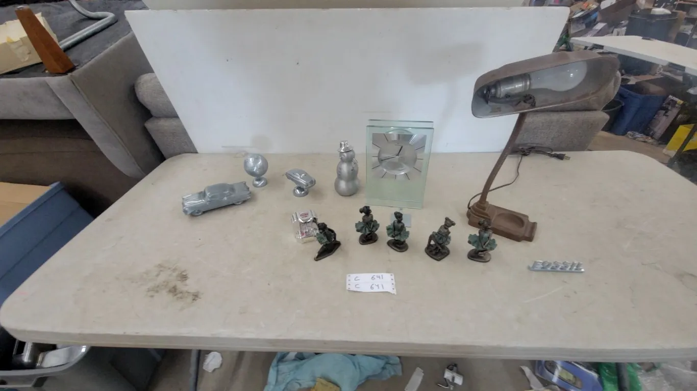 A Bulova Desk Clock, Vintage Desk Lamp, Silver-Tone Car and Snowman Figurines