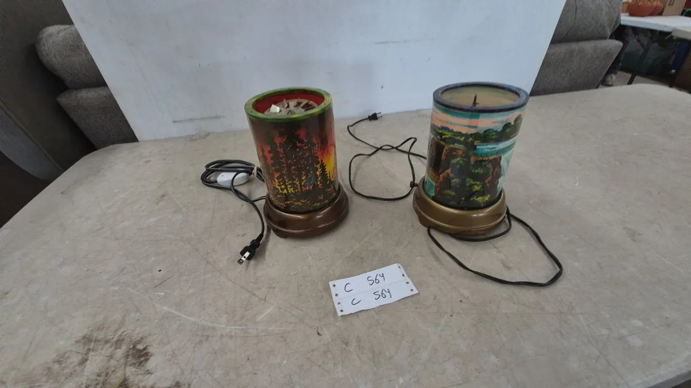 Two Motion Lamps: Niagara Falls and Forest Sunset Scenes