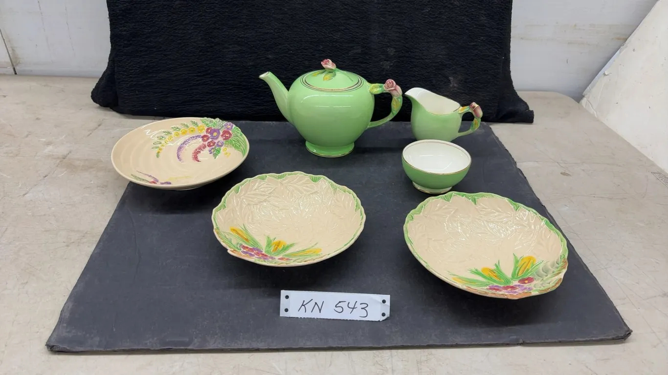 Wade Heath Pottery 3 Pieces, Royal Winton Teapot with Creamer, Sugar Bowl