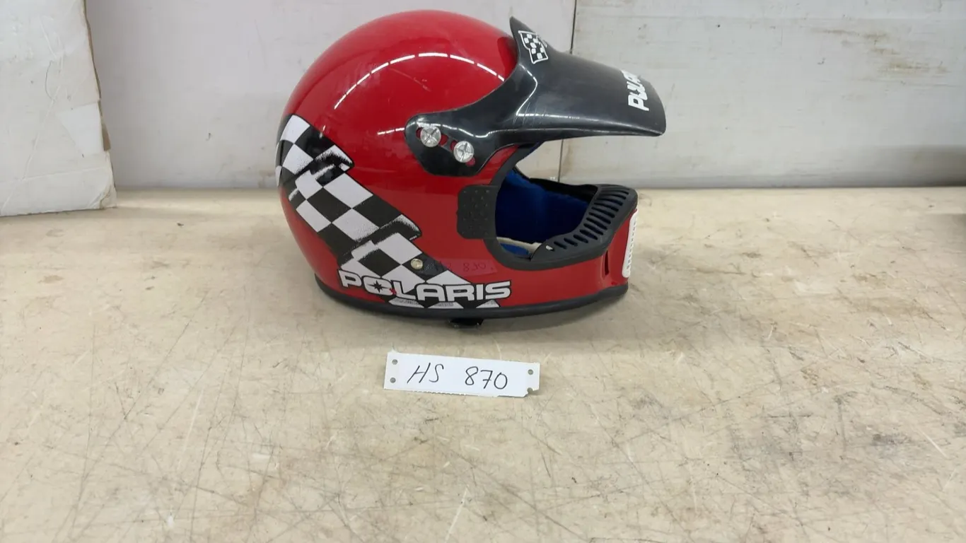 Polaris Red Full-Face Motorsport Helmet with Checkered Flag Graphics and DOT Certification