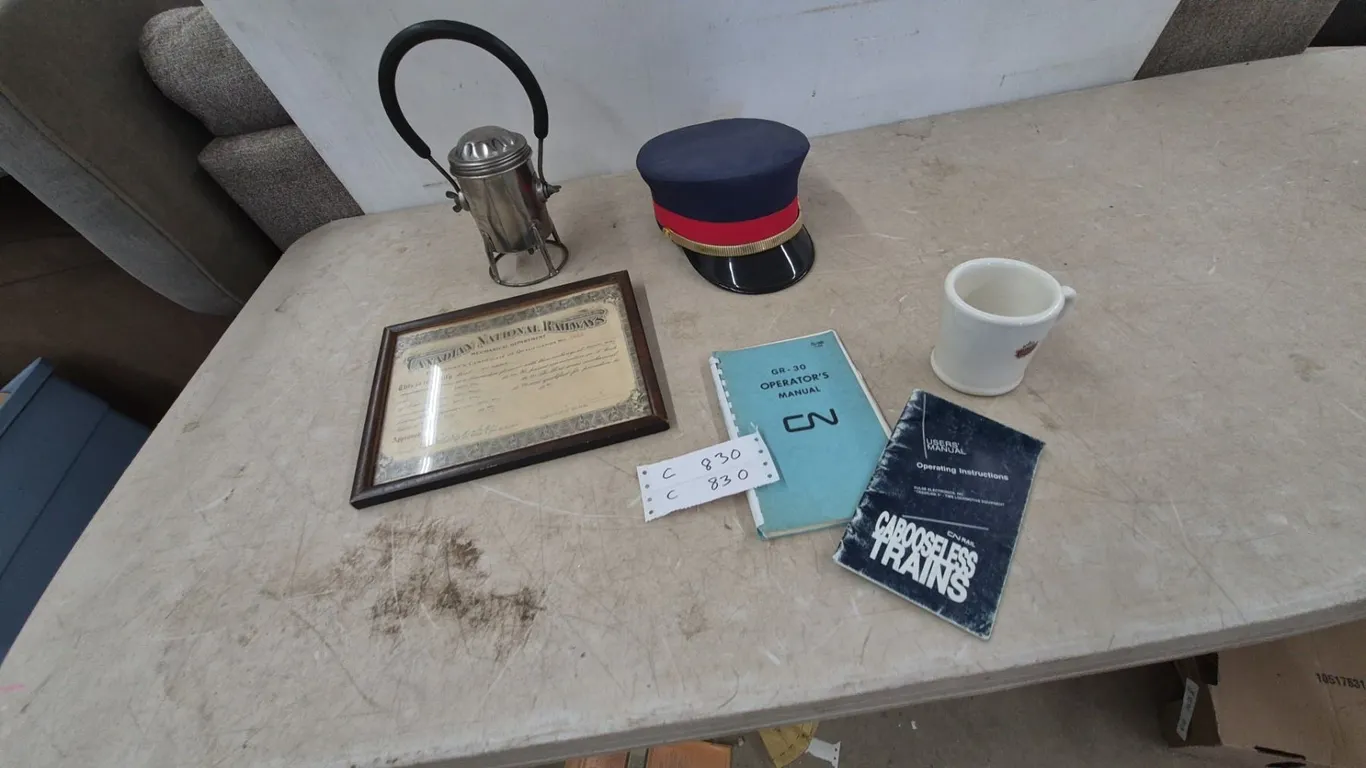 Canadian National Railways Memorabilia: Lantern, Engineer's Cap, Certificate, and Manuals