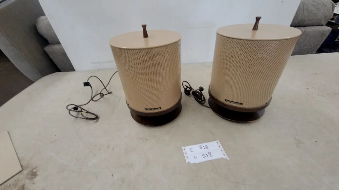 Pair of Electrophonic Speakers with Perforated Metal Grilles Vintage