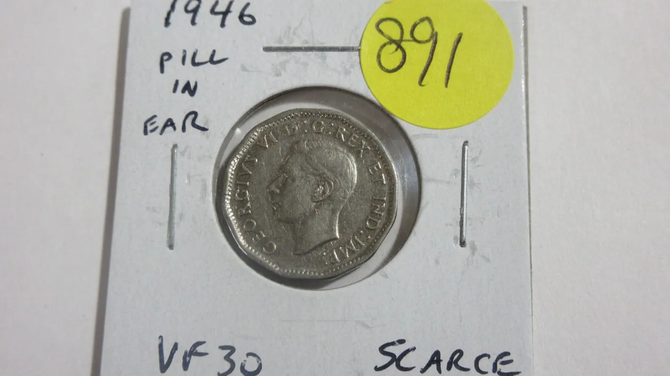 1946 Pill in Ear Nickel 5 Cents. VF30. Scarce Variety.