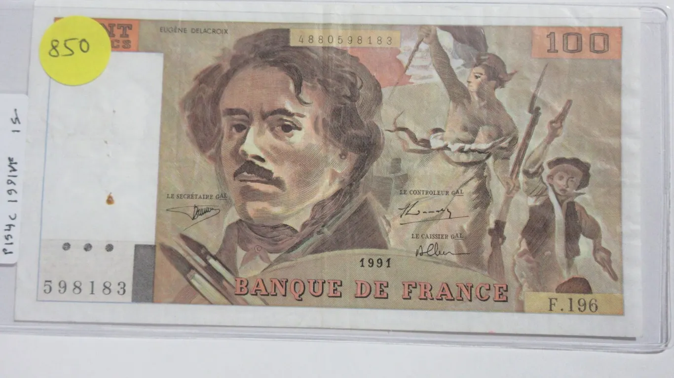 France. 1991 100 Francs. Marianne holding flag. VF.