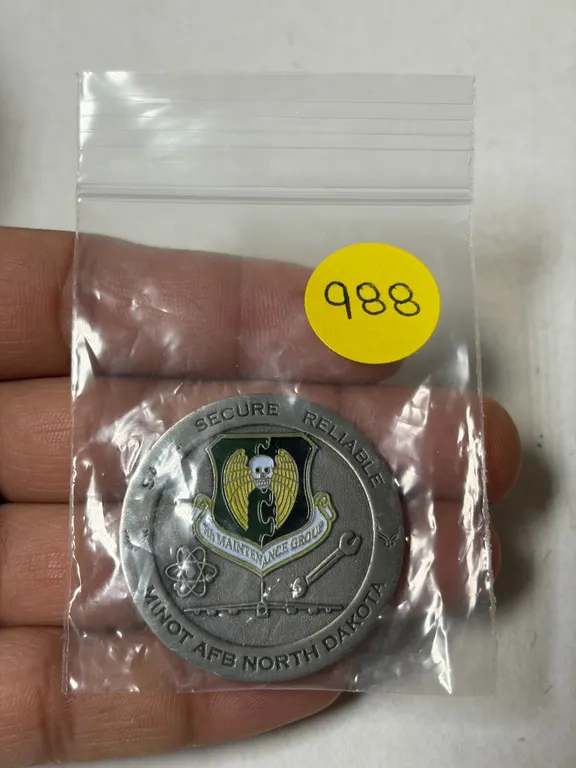 Minot ND Airforce Base Enameled Challenge Coin issued by Colonel Eugene Kirkland, Commander. Unc.