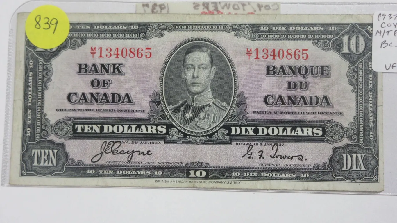 1937 $10. Coyne-Towers signatures. M/T Prefix. BC-24c. VF20.