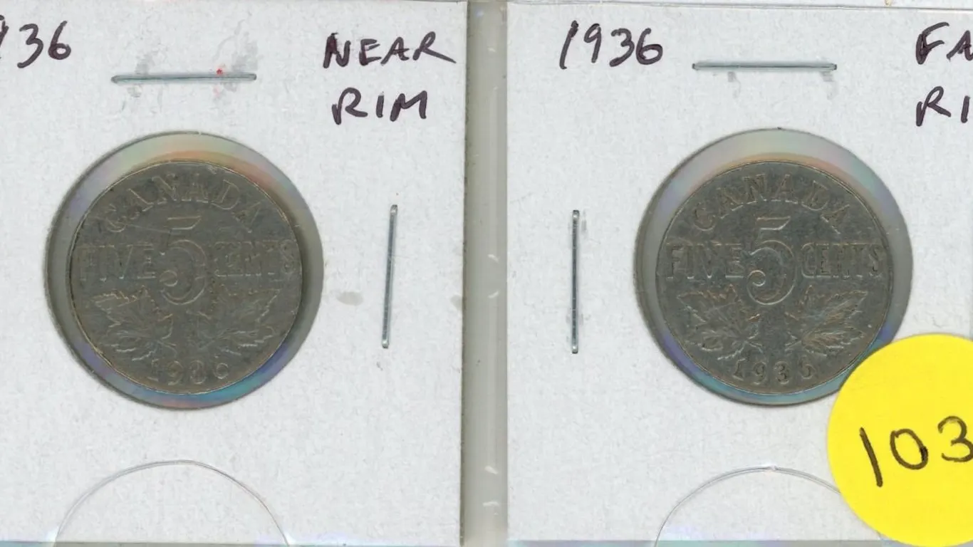 Set of 2 1936 Nickels. Includes both Near Rim and Far Rim varieties. Fine.