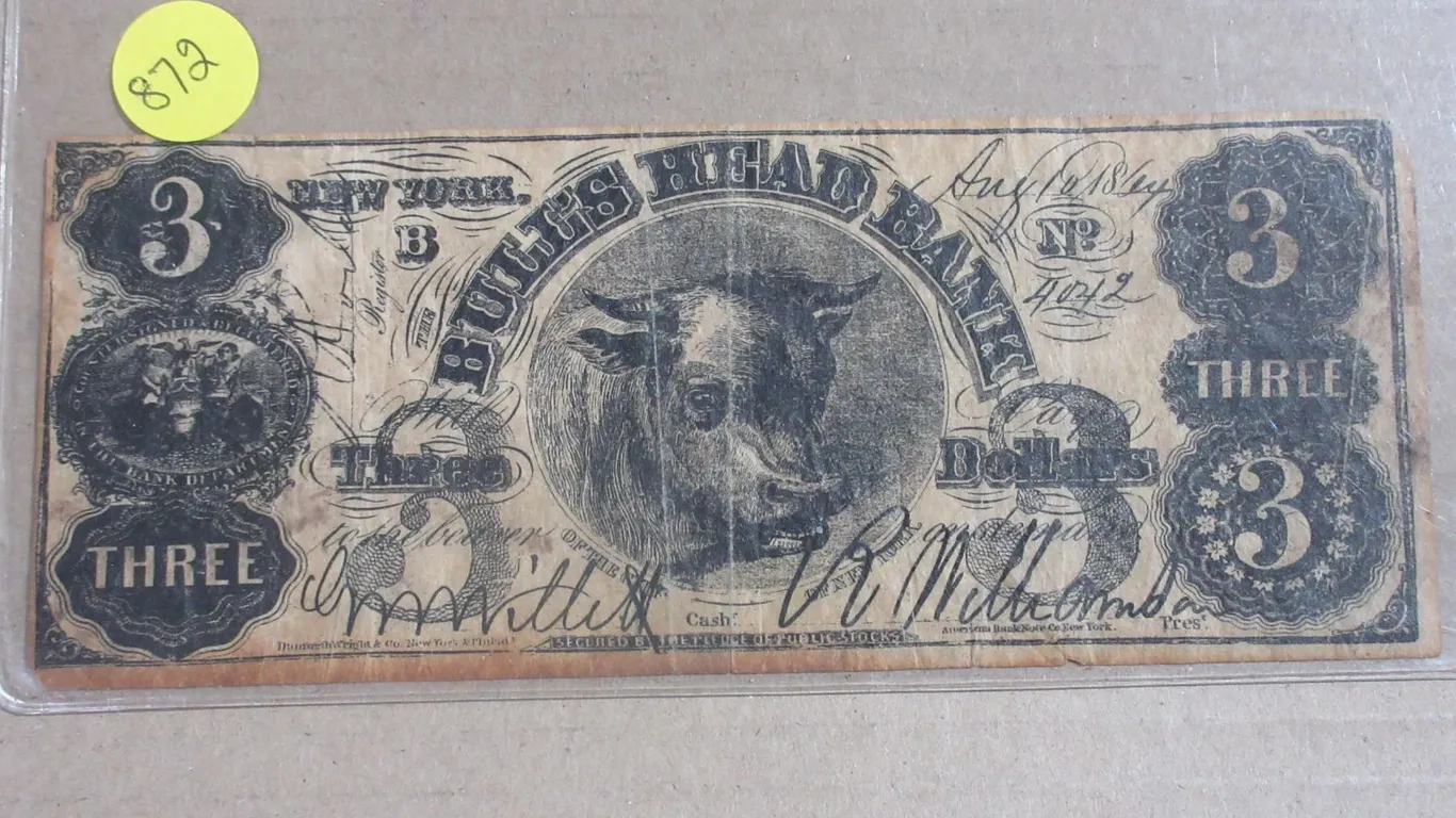 United States. Counterfeit Bull’s Head Bank 1864 $3.