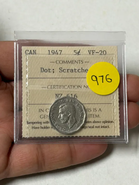1947 Dot Nickel 5 Cents. ICCS certified and graded VF20 Dot, Scratches. Scarce.