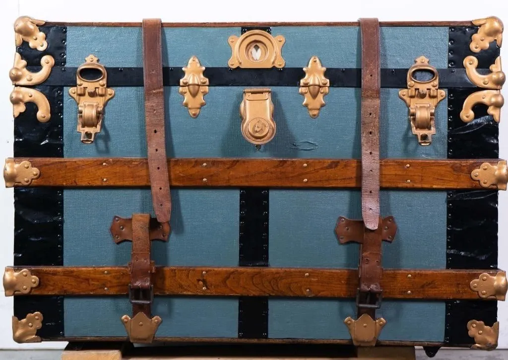 ANTIQUE FLAT TOP STEAMER TRUNK WOOD SLAT BANDINGS,