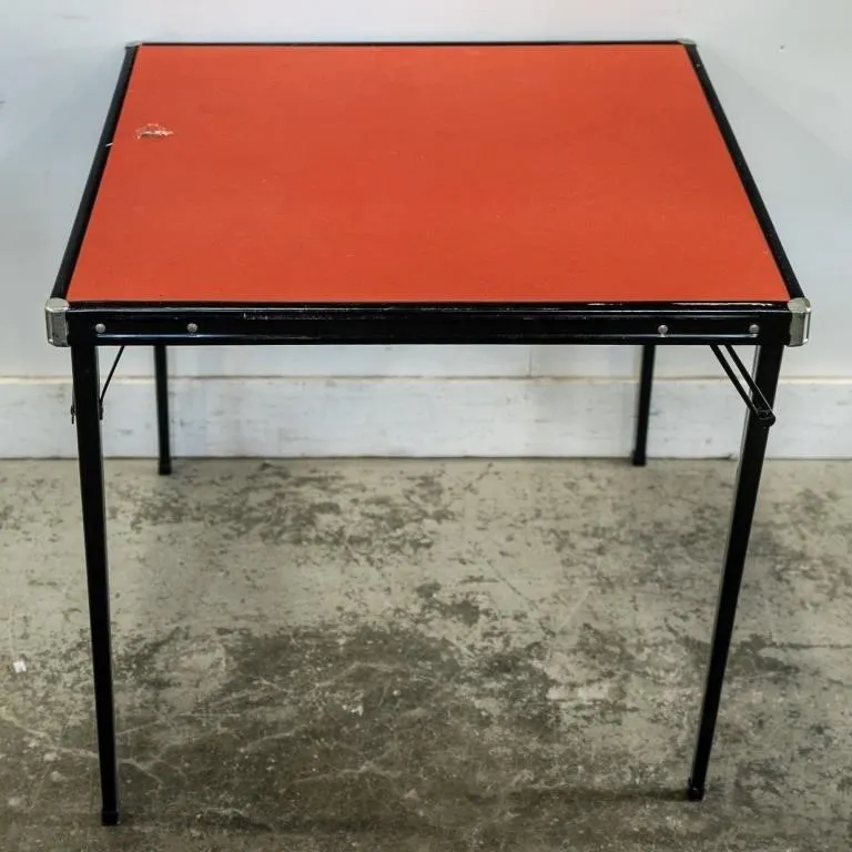 MID CENTURY FOLDING CARD/GAME RED TOP TABLE