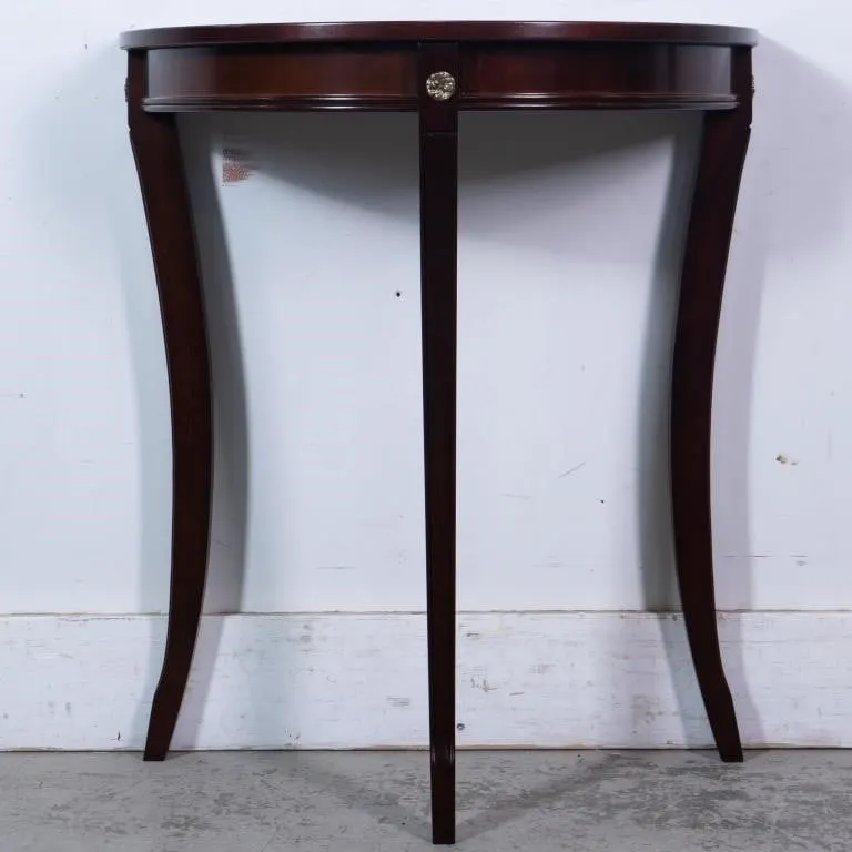 MAHOGANY DEMILUNE CONSOLE TABLE WITH CURVED LEGS