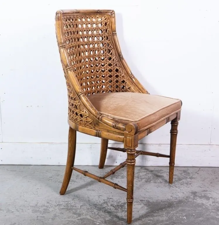 FAUX BAMBOO & CANE CURVED BACK ACCENT CHAIR