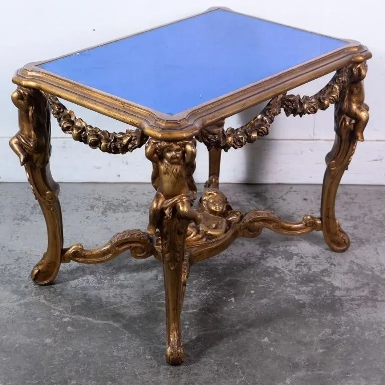 ANTIQUE BAROQUE STYLE CARVED GILTWOOD SIDE TABLE