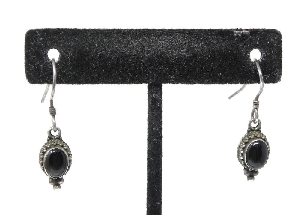 925 SILVER & BLACK RESIN DROP EARRINGS 3.38g