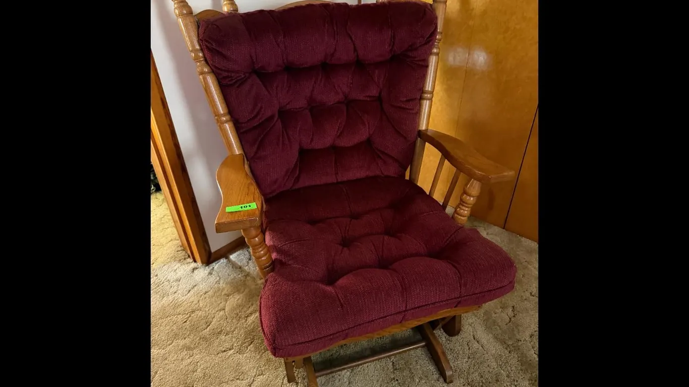 Burgundy Wood Rocking Chair Tufted Corduroy