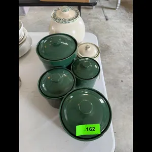Cream Green Stoneware Crocks  Ceramic Pots Set
