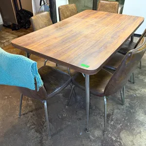 Vintage Wood-grain Dining Set Brown Vinyl Chairs