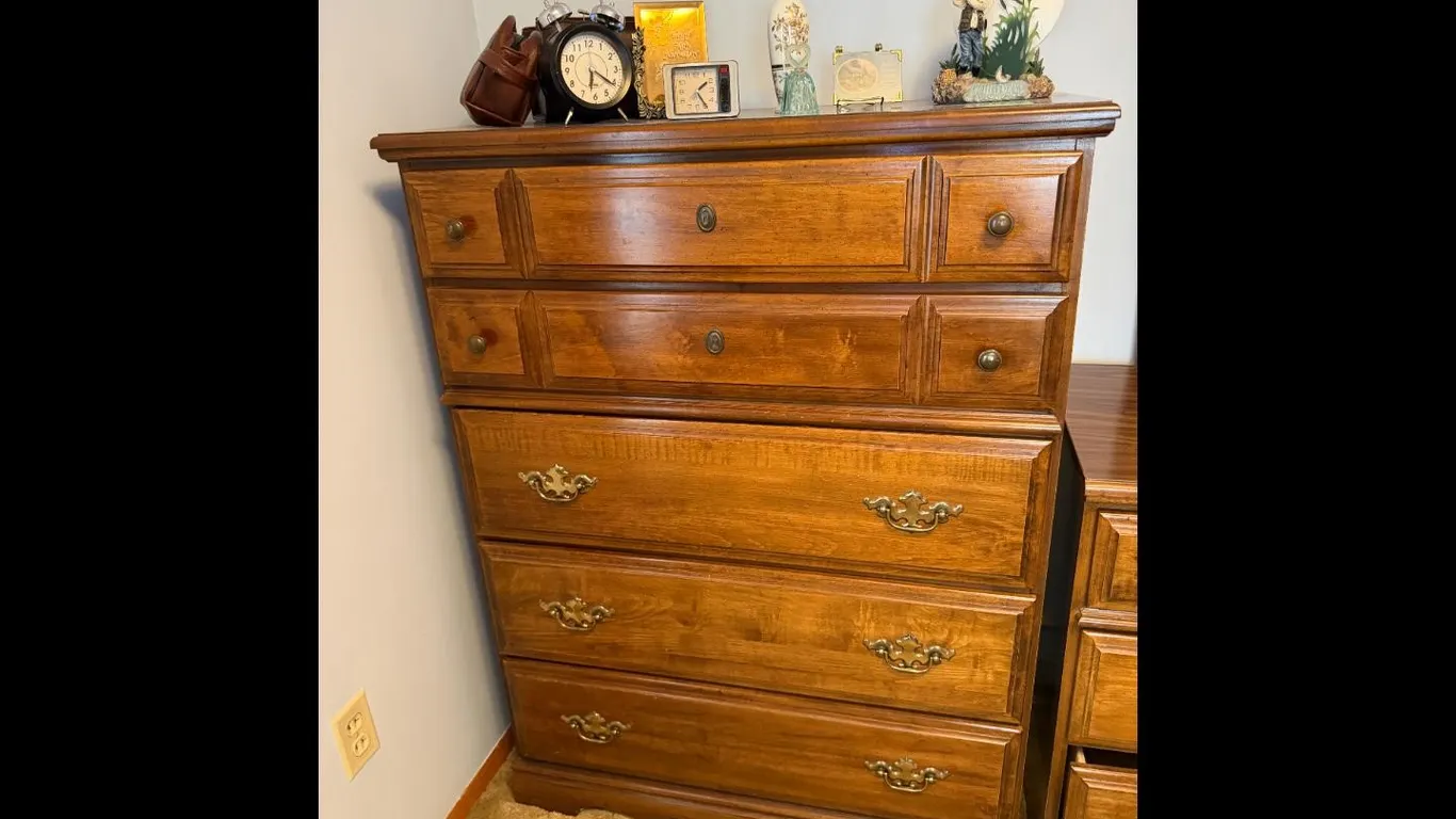 Vintage Wooden Dresser - Brown Brass Hardware