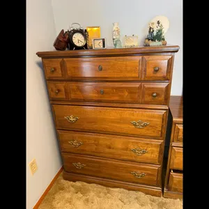 Vintage Wooden Dresser - Brown Brass Hardware