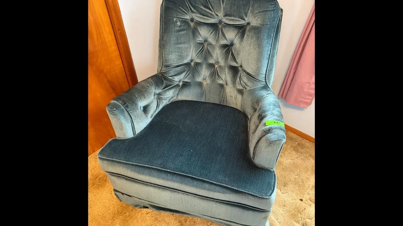 Teal Velvet Armchair - Vintage Tufted Rolling Arms