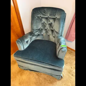 Teal Velvet Armchair - Vintage Tufted Rolling Arms