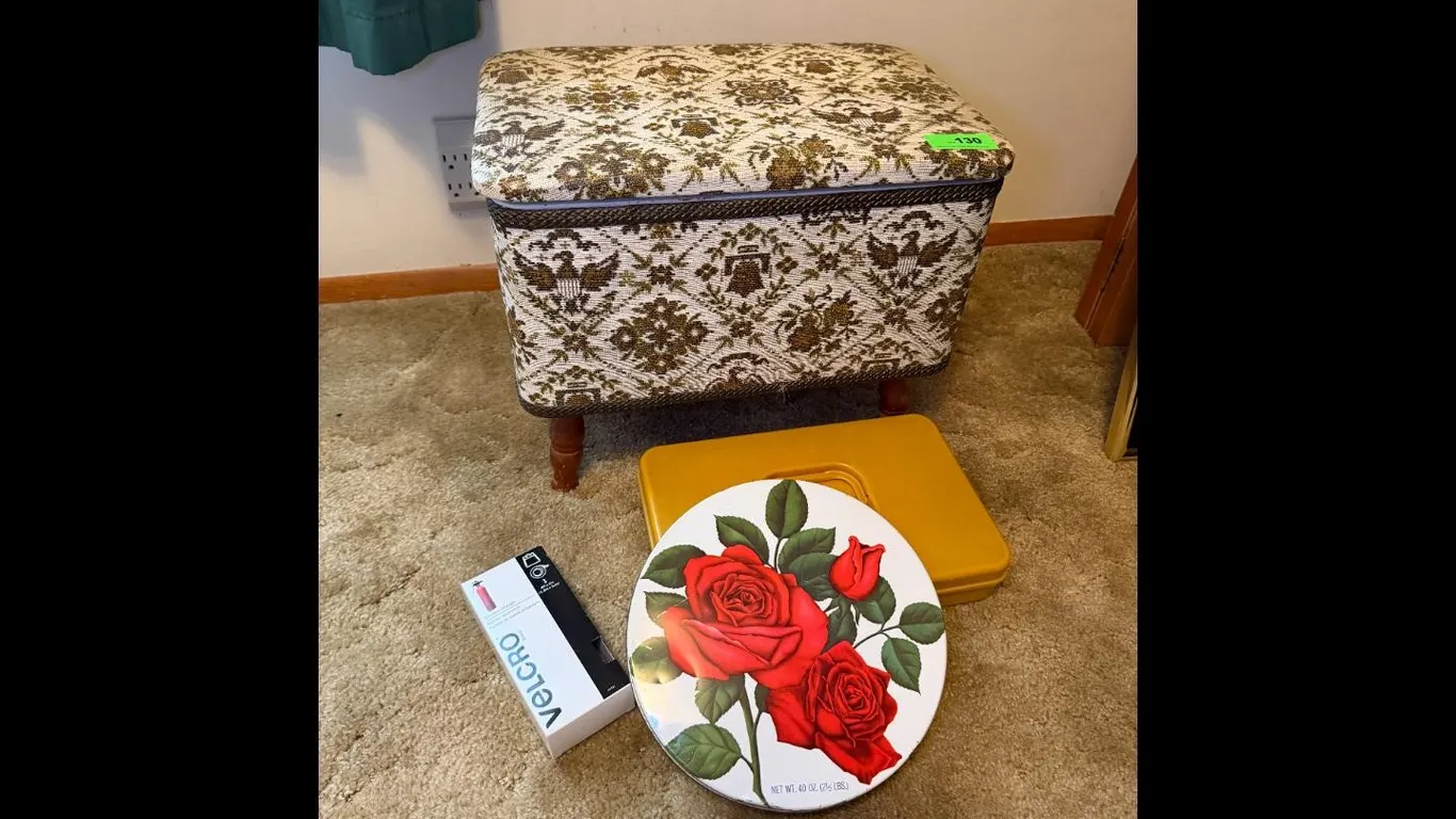Vintage Floral Sewing Box Ottoman