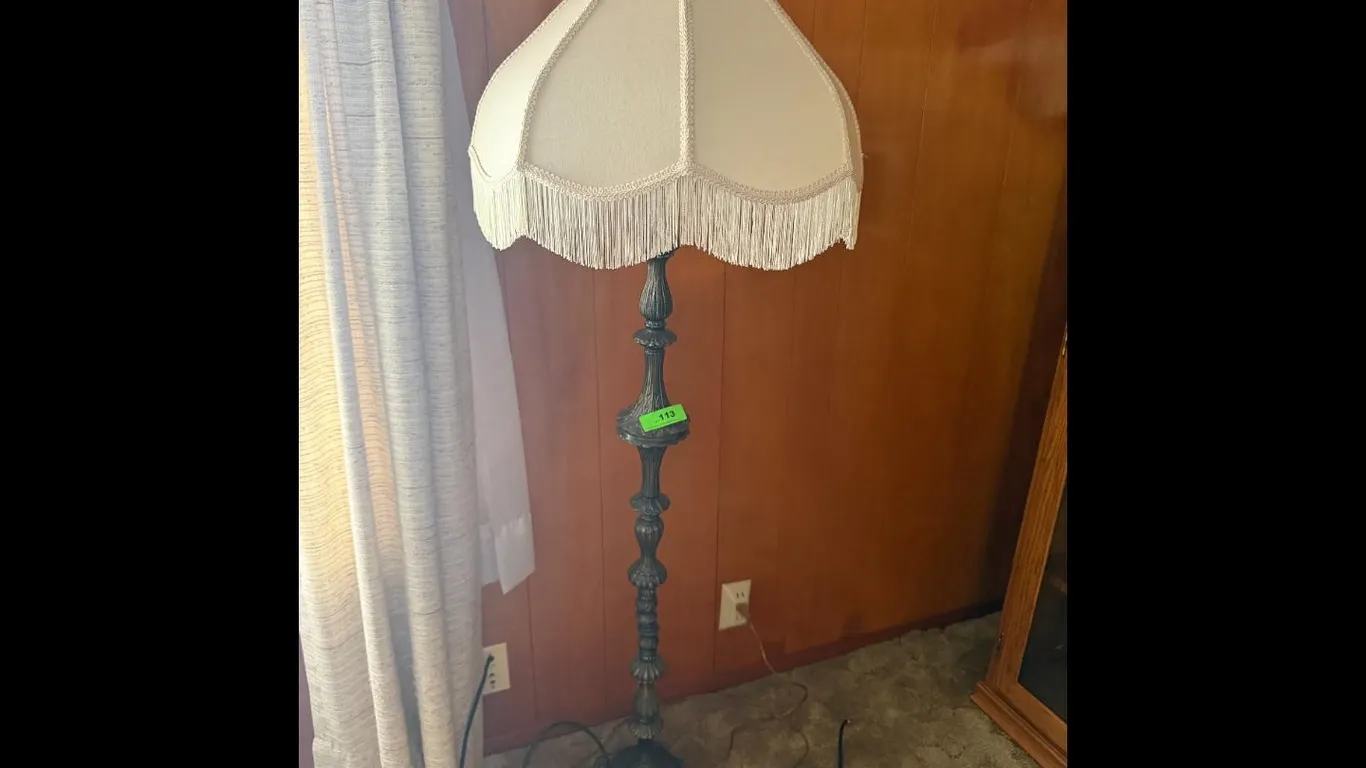 Vintage Floor Lamp Cream Fabric Shade