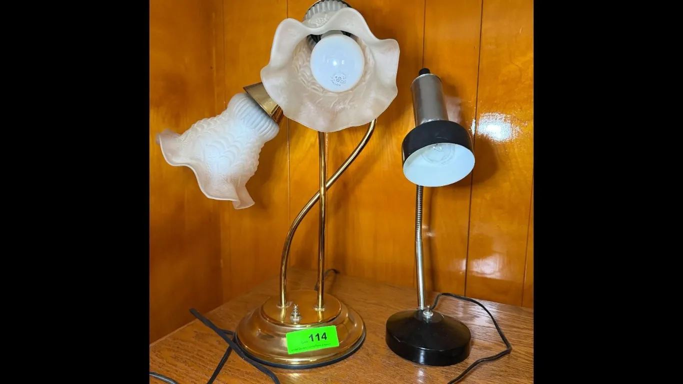 Vintage Brass Chrome Floral Desk Lamps
