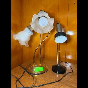 Vintage Brass  Chrome Floral Desk Lamps