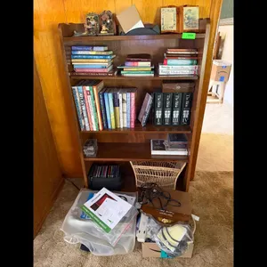 Home Goods Brown Bookshelf with Books  CDs