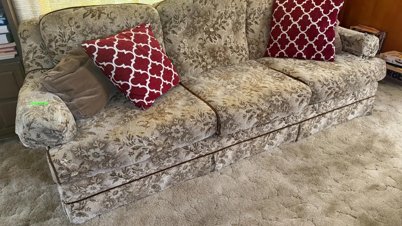 Floral Three-Seater Sofa BeigeBrown Vintage