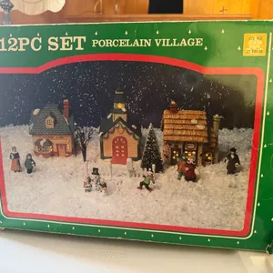 Holiday Decor Multicolor Porcelain Village Set