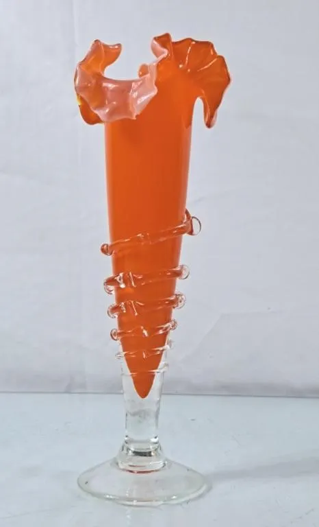 Beautiful Vintage Handblown Orange Glass Vase