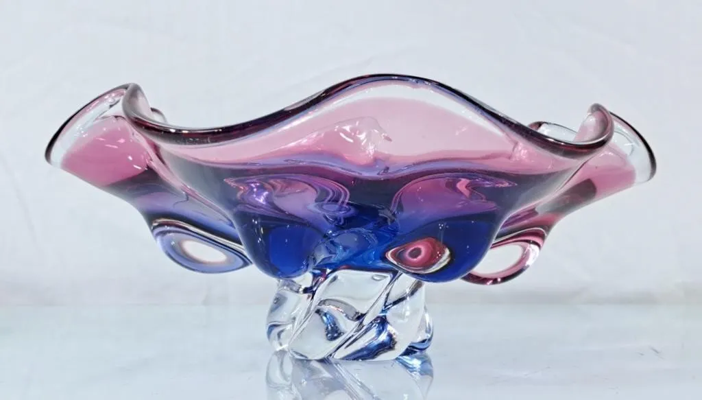 Stunning Vintage Art Glass Pedestal Bowl - Very