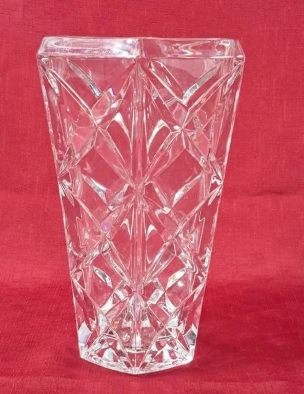 Beautiful Hexagonal Cut Crystal Vase - 10"H