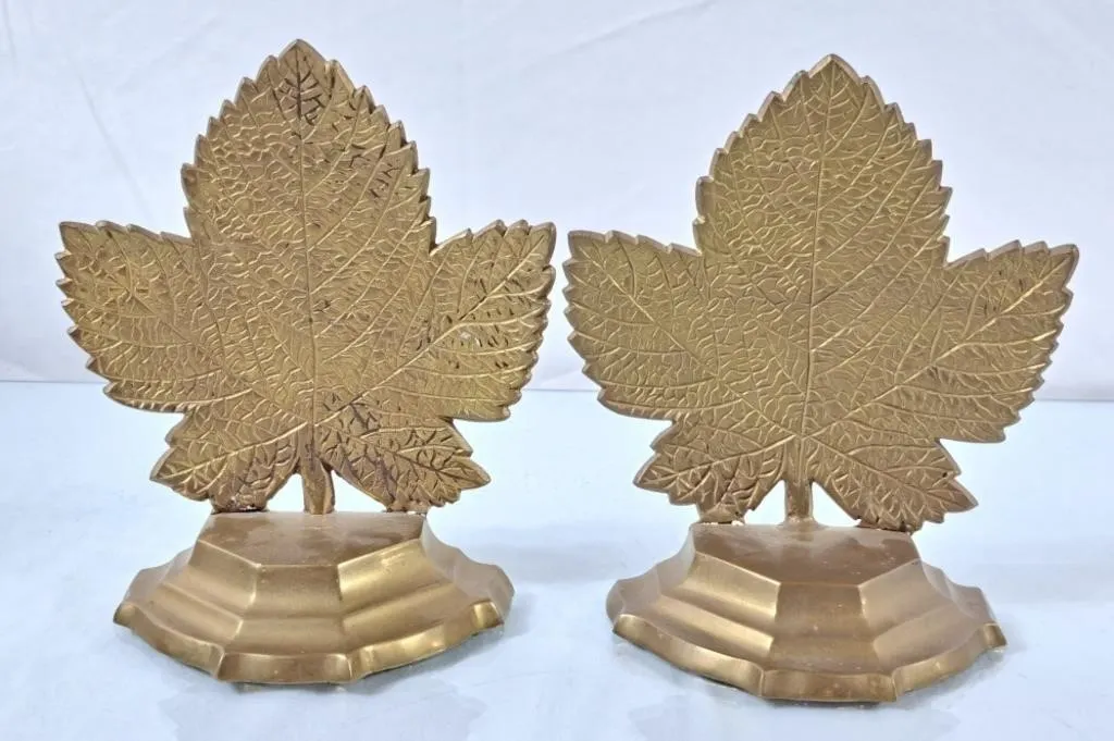 Brass Maple Leaf Bookends