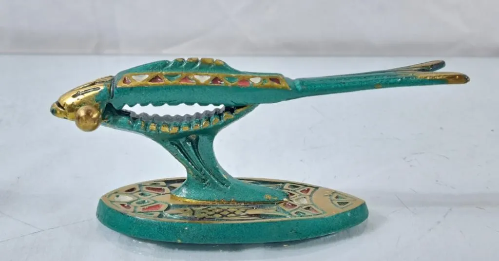 Vintage Brass & Green Enamel Fish Nutcracker