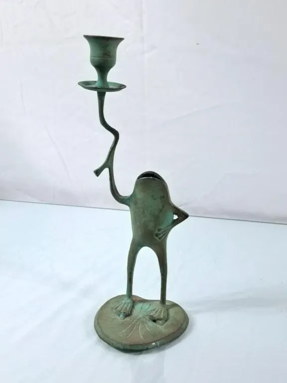 Bronze Frog Candle Holder - 11"H