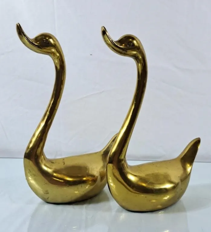 Lovely Brass Swans - 13"H