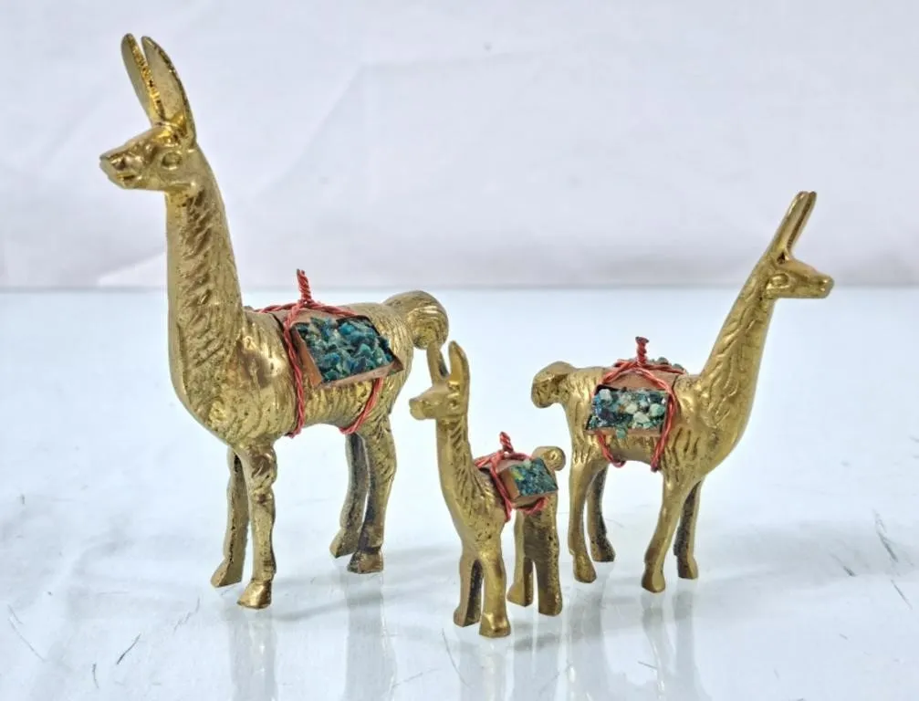 Trio of Vintage Brass Llamas