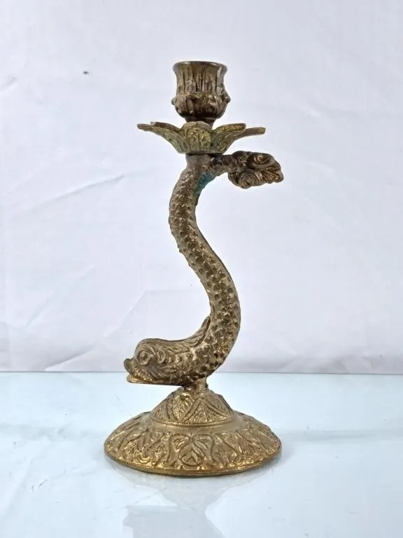 Vintage Brass Koi Fish Candle Holder