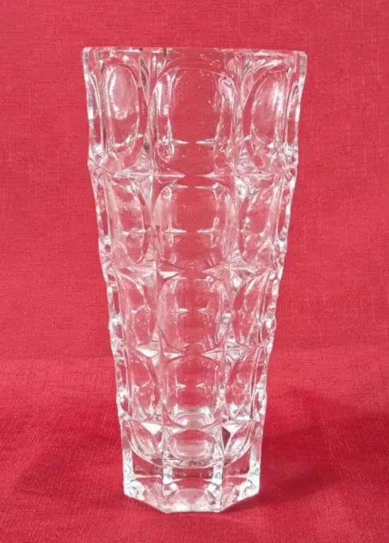 Vintage Geometric Faceted Glass Vase - 10"H
