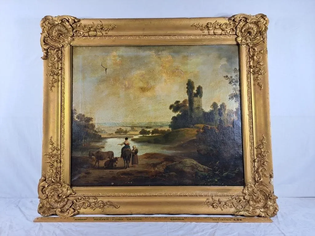 Beautiful gilt frame oil on canvas. Tear shown in