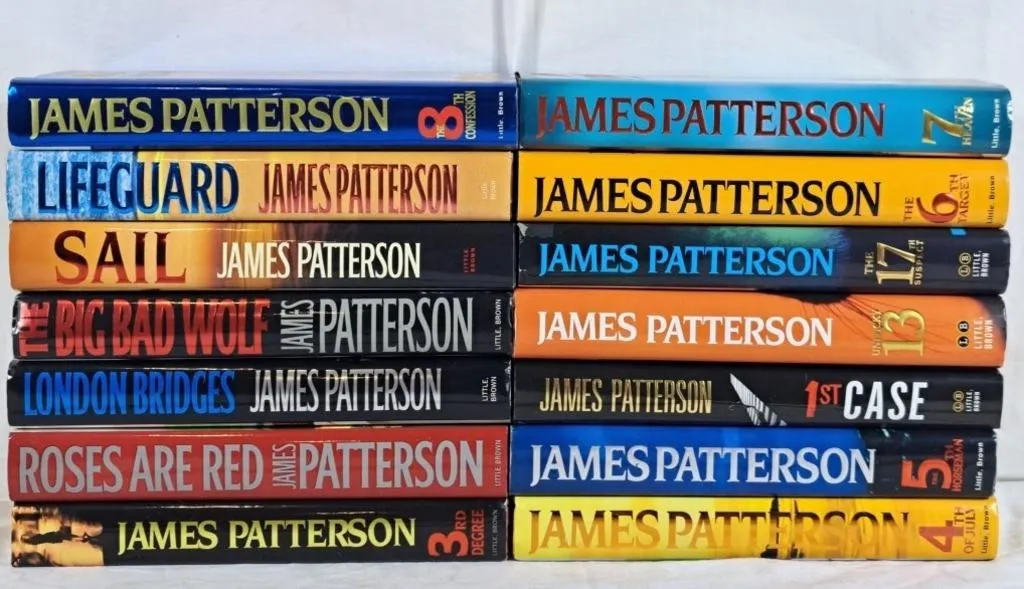 Lot of James Patterson books titles shown in the