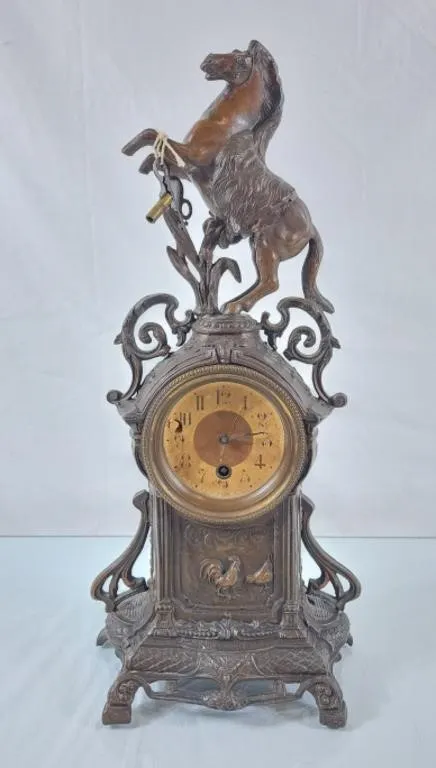Vintage Ornate Horse Mantel Clock - 18"H,