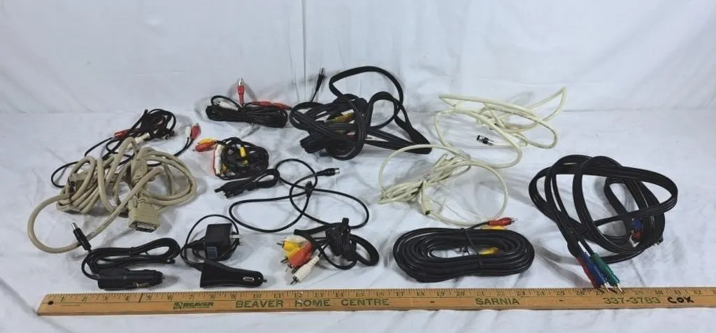 Lot of various cords, ethernet, audio and video