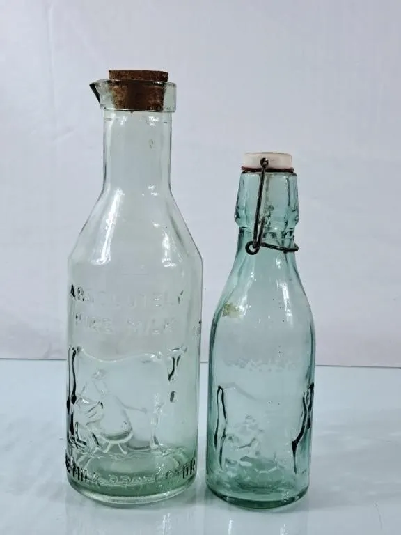 Vintage Glass Milk Bottles w/Embossed Cow