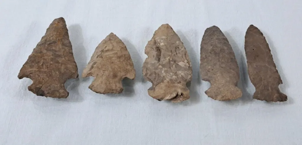 Five Vintage Stone Arrowheads