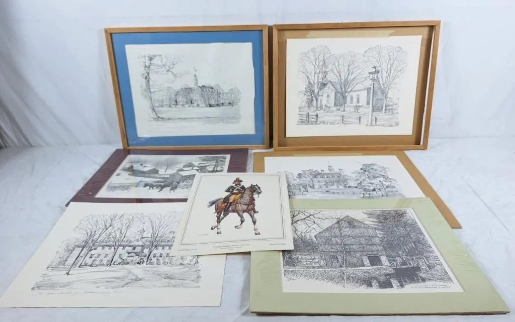 7 Sketch prints. Various tourist / prestigious
